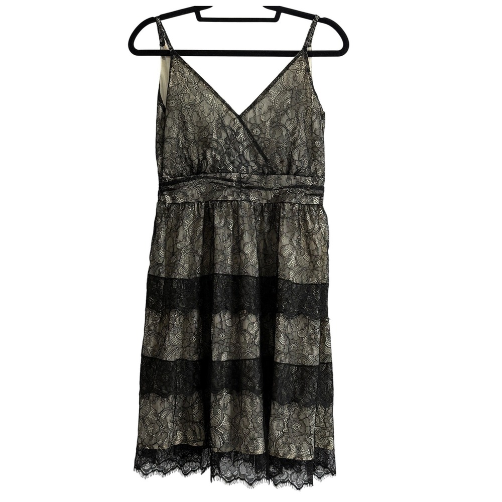 Y2K Whimsigoth‎ Black Lace Overlay Dress Med Fairy Grunge Romantic Witchy Indie